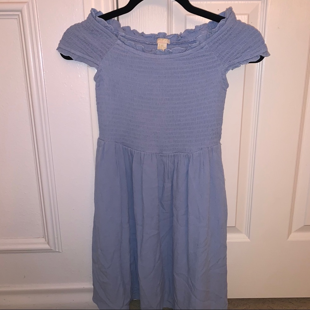 off the shoulder blue dress!